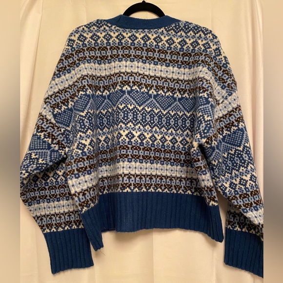 MANGO Button Fair Isle Cardigan NWOT Blue White - Picture 6 of 8